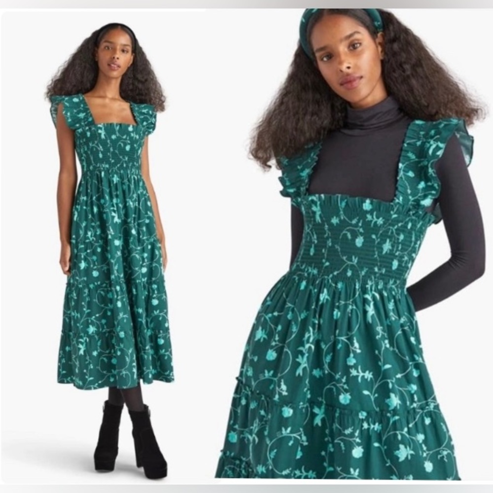 Hill House Home Ellie Nap Midi Dress Emerald Green Botanical
